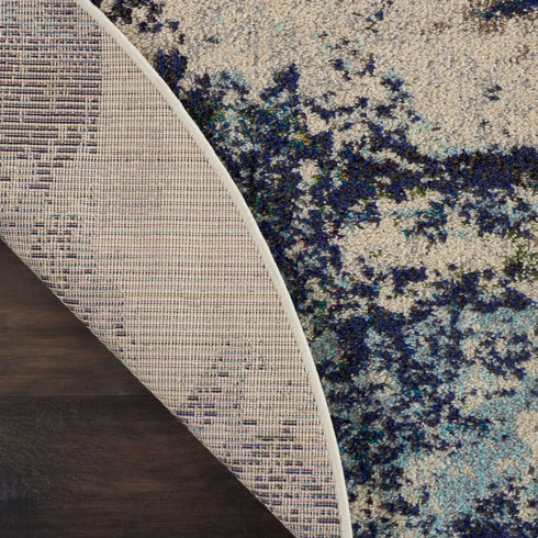 2' X 4' Ivory And Teal Blue Abstract Power Loom Non Skid Area Rug